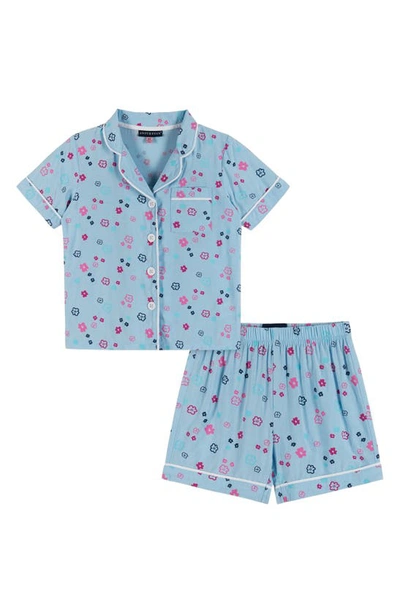 Shop Andy & Evan Kids' Floral Print Two-piece Short Pajamas In Aqua Floral