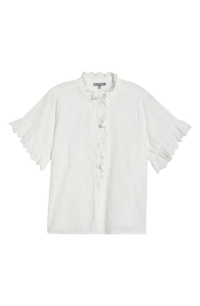 Shop Wit & Wisdom Embroidered Eyelet Short Sleeve Button-up Shirt In White