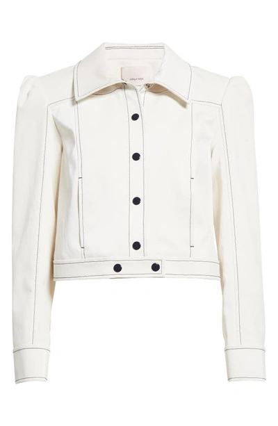 Shop Cinq À Sept Ciara Topstitch Detail Jacket In White/ Navy