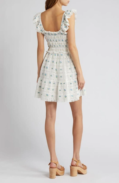 Shop Loveshackfancy Finny Embroidered Floral Cotton Minidress In Icy Breeze