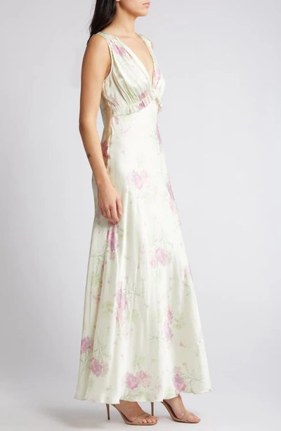 Shop Loveshackfancy Suniva Floral Print Sleeveless Silk Maxi Dress In Peachy Sage