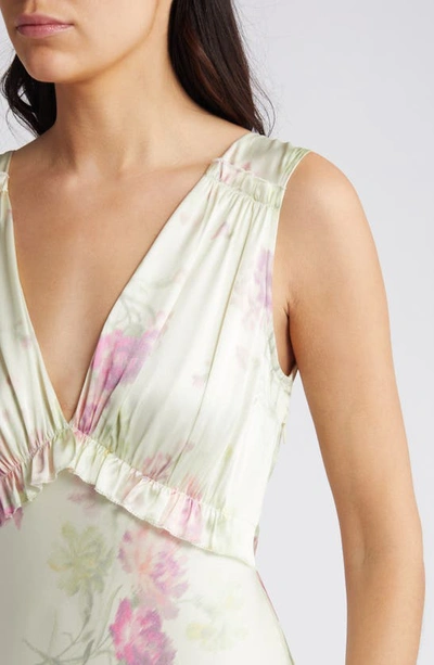 Shop Loveshackfancy Suniva Floral Print Sleeveless Silk Maxi Dress In Peachy Sage