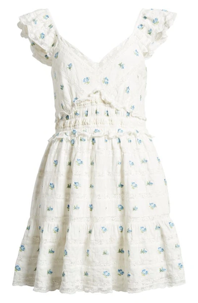 Shop Loveshackfancy Finny Embroidered Floral Cotton Minidress In Icy Breeze