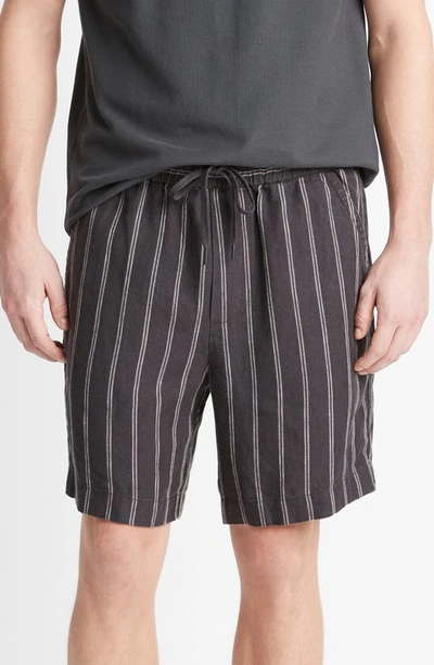 Shop Vince Moonbay Stripe Drawstring Shorts In Soft Black/ Light Soft Black
