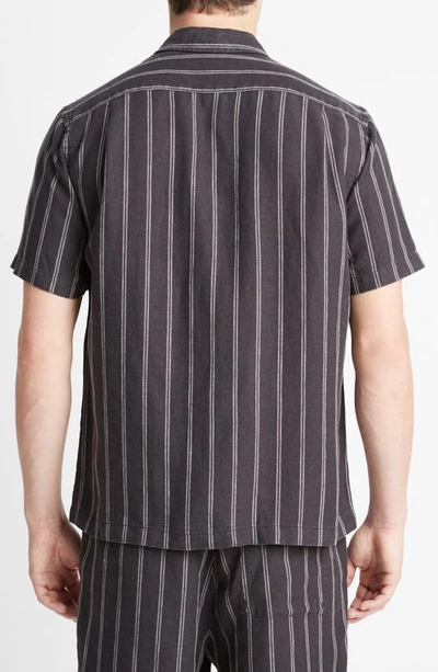 Shop Vince Moonbay Stripe Short Sleeve Button-up Shirt In Soft Black/ Light Soft Black