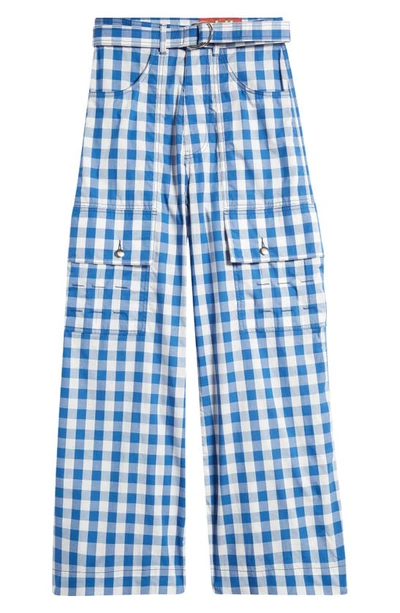 Shop Agbobly Gingham Belted Cotton Cargo Pants In Navy Uniform Check