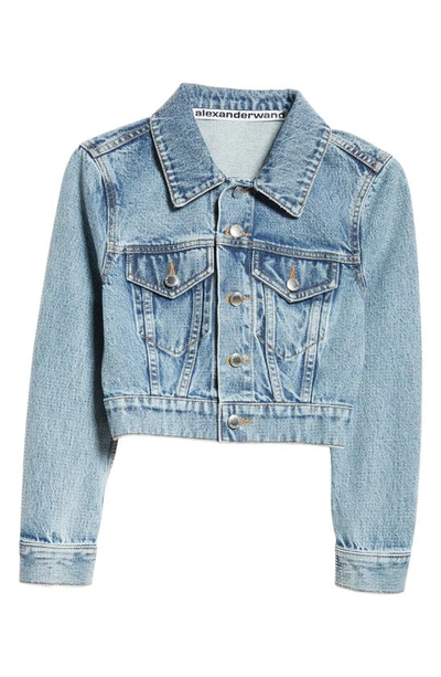 Shop Alexander Wang Shrunken Denim Trucker Jacket In Vintage Light Indigo