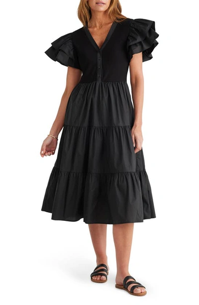 Shop Brave + True Bella Ruffle Midi Dress In Black