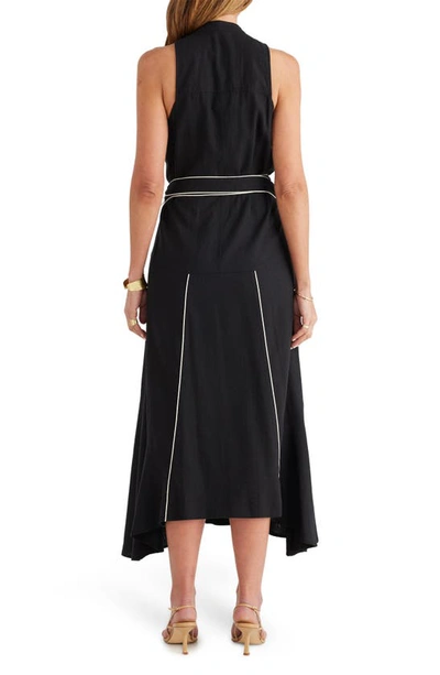 Shop Brave + True Ari Tie Waist Sleeveless Linen Blend Maxi Dress In Black/ White