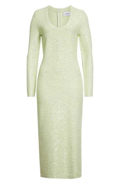 Shop St John Sequin Long Sleeve Knit Dress In Pale Lime