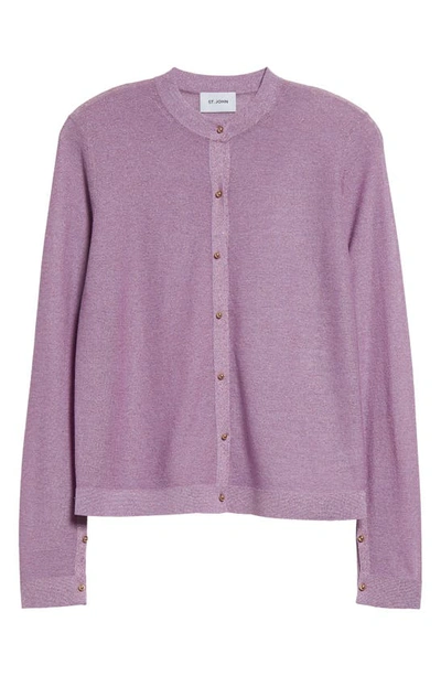 St John Fine Lurex Jersey Knit Cardigan In Amethyst