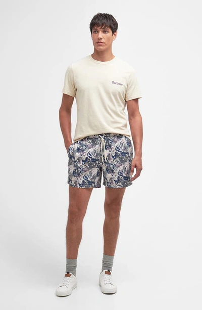 Shop Barbour Hindle Floral Logo Embroidered Swim Trunks In Olive