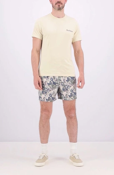 Shop Barbour Hindle Floral Logo Embroidered Swim Trunks In Olive