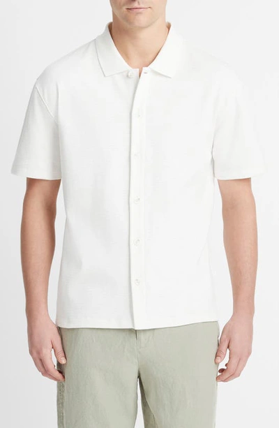 Shop Vince Variegated Jacquard Knit Short Sleeve Button-up Shirt In Off White