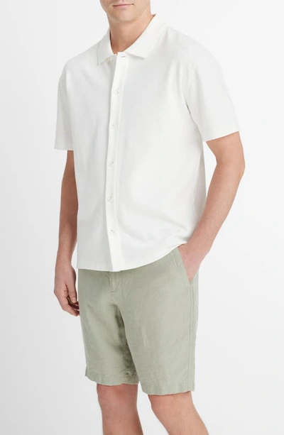 Shop Vince Variegated Jacquard Knit Short Sleeve Button-up Shirt In Off White