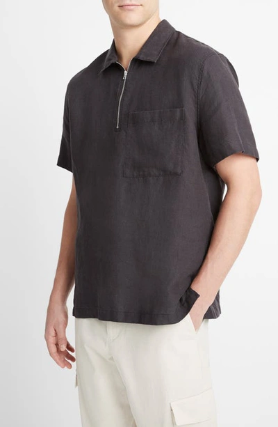 Shop Vince Quarter Zip Short Sleeve Shirt In Washed Black