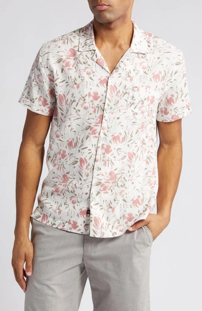 Shop Rails Dresden Regular Fit Floral Short Sleeve Linen Blend Camp Shirt In Brush Floral White