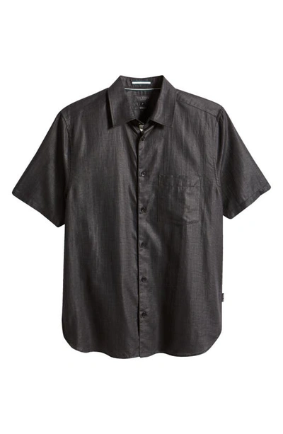 Shop Ted Baker Palomas Regular Fit Short Sleeve Linen & Cotton Button-up Shirt In Black