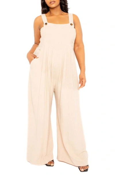 Shop Buxom Couture Wide Leg Jumpsuit In Beige