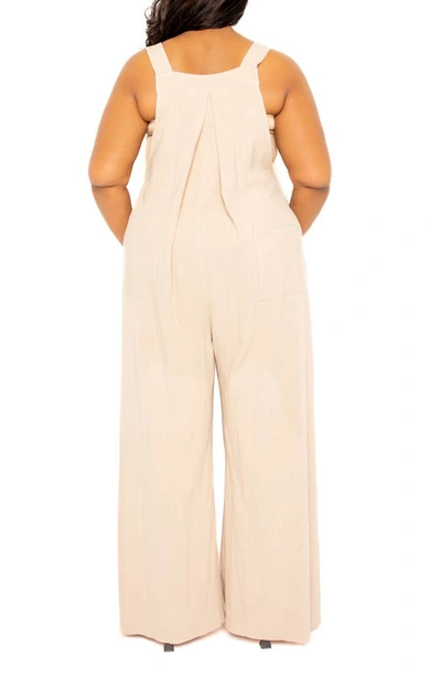 Shop Buxom Couture Wide Leg Jumpsuit In Beige