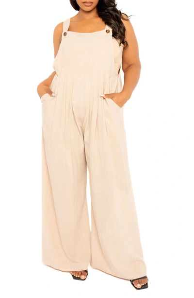 Shop Buxom Couture Wide Leg Jumpsuit In Beige