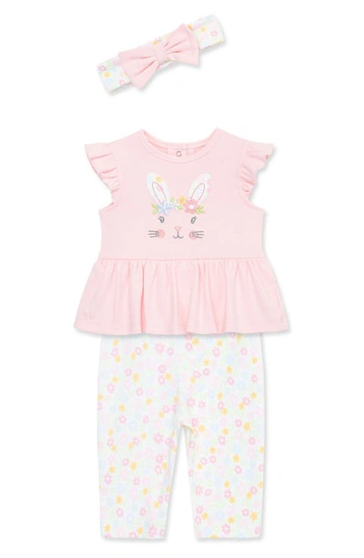 Shop Little Me Bunny Bodysuit, Leggings & Headband Set In Pink