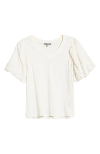 Shop Wit & Wisdom Embroidered Puff Sleeve V-neck Top In White
