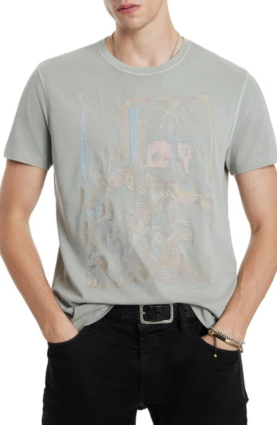 Shop John Varvatos Embroidered Cotton Graphic T-shirt In Grey