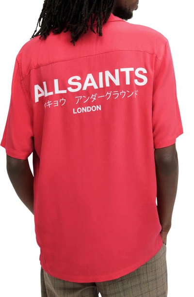 Shop Allsaints Underground Logo Short Sleeve Camp Shirt In Hot Pink