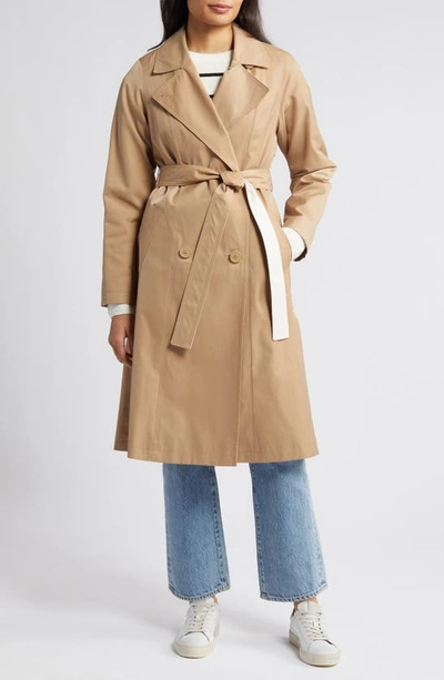 Shop Via Spiga Water Repellent Double Breasted Cotton Blend Trench Coat In Camel/ Cream