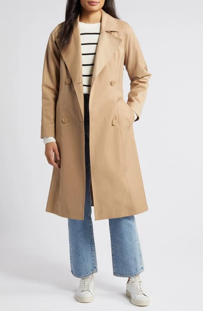 Shop Via Spiga Water Repellent Double Breasted Cotton Blend Trench Coat In Camel/ Cream