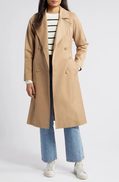 Via Spiga Water Repellent Double Breasted Cotton Blend Trench Coat In Camel/ Cream