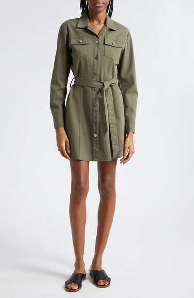 Shop Atm Anthony Thomas Melillo Long Sleeve Stretch Cotton Twill Shirtdress In Army
