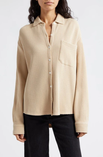 Shop Atm Anthony Thomas Melillo Waffle Knit Button-up Shirt In Shiitake