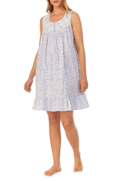 Shop Eileen West Sleeveless Cotton Short Nightgown In White/ Purple