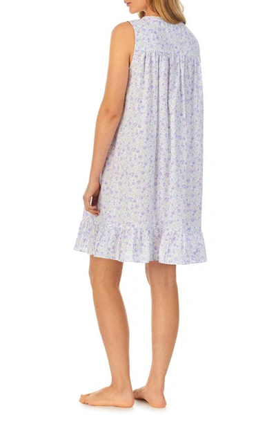 Shop Eileen West Sleeveless Cotton Short Nightgown In White/ Purple