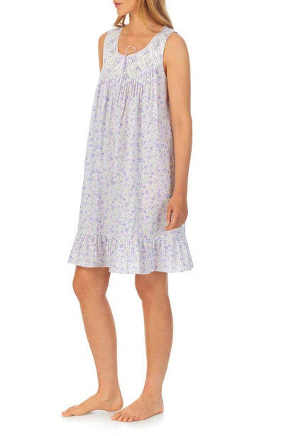 Shop Eileen West Sleeveless Cotton Short Nightgown In White/ Purple