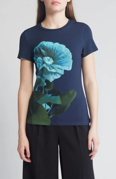 Shop Ted Baker Meridi Floral Print Fitted T-shirt In Navy