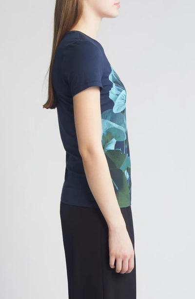Shop Ted Baker Meridi Floral Print Fitted T-shirt In Navy