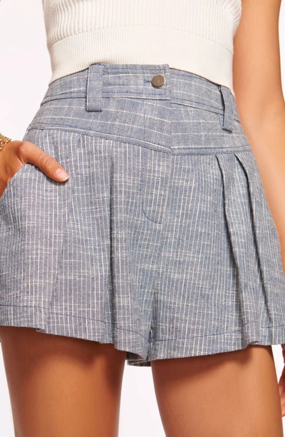 Shop Ramy Brook Billie Pleated Shorts In Light Indigo Cotton Stripe
