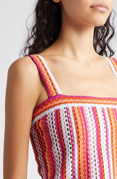 Shop Ramy Brook Vera Stripe Crochet Camisole In Orange/ Ivory Multi