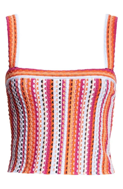 Shop Ramy Brook Vera Stripe Crochet Camisole In Orange/ Ivory Multi
