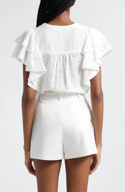 Shop Ramy Brook Giavanna Tiered Ruffle Sleeve Button-up Top In White Springtime Burnout