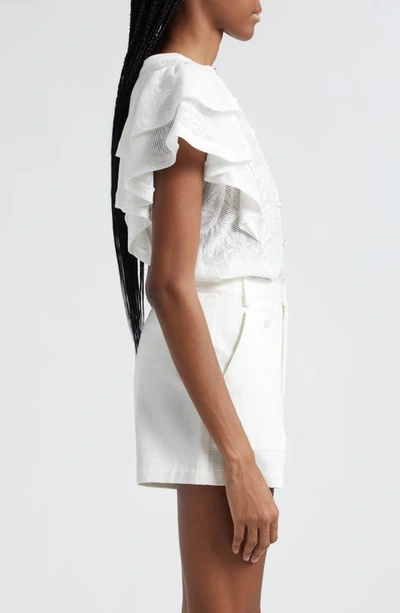 Shop Ramy Brook Giavanna Tiered Ruffle Sleeve Button-up Top In White Springtime Burnout