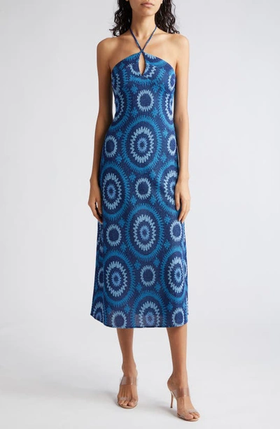 Shop Ramy Brook Aya Halter Midi Dress In Spring Navy/ Crystal Blue