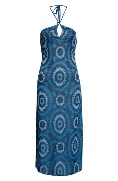 Shop Ramy Brook Aya Halter Midi Dress In Spring Navy/ Crystal Blue