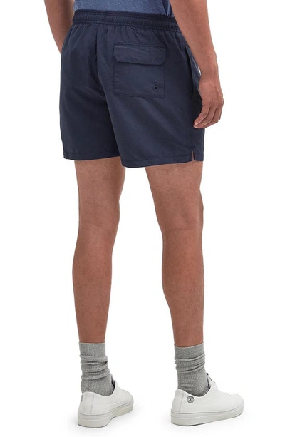 Shop Barbour Staple Logo Embroidered Swim Trunks In Navy