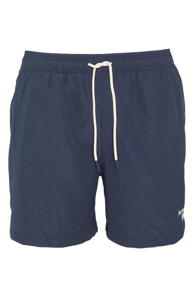 Barbour Staple Logo Embroidered Swim Trunks In Navy