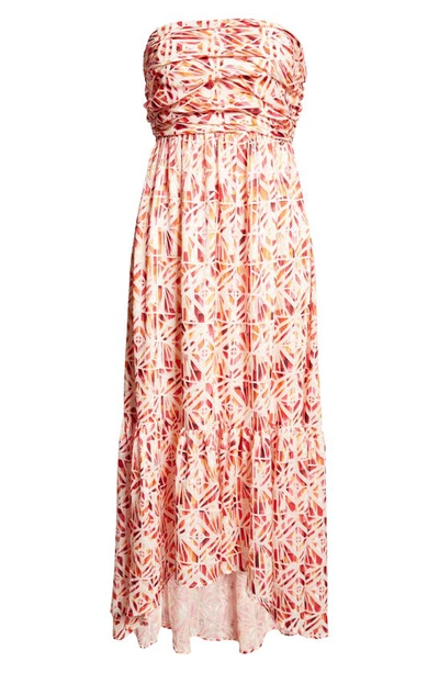 Shop Ramy Brook Harlee Strapless High-low Dress In Tropic Orange/ Wild Rose