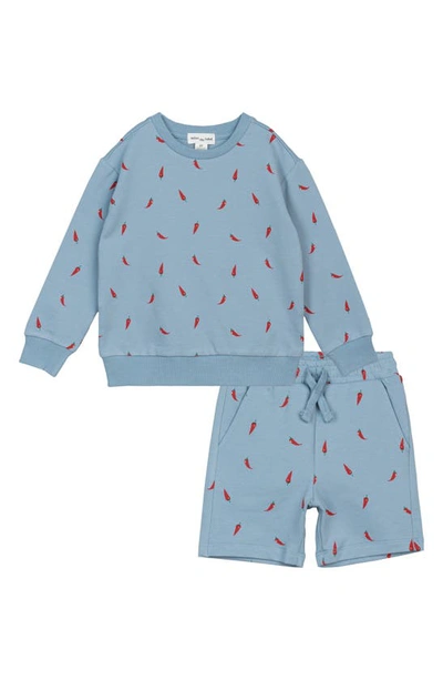 Shop Miles The Label Hot Pepper French Terry Sweatshirt & Shorts Set In Blue Dusty
